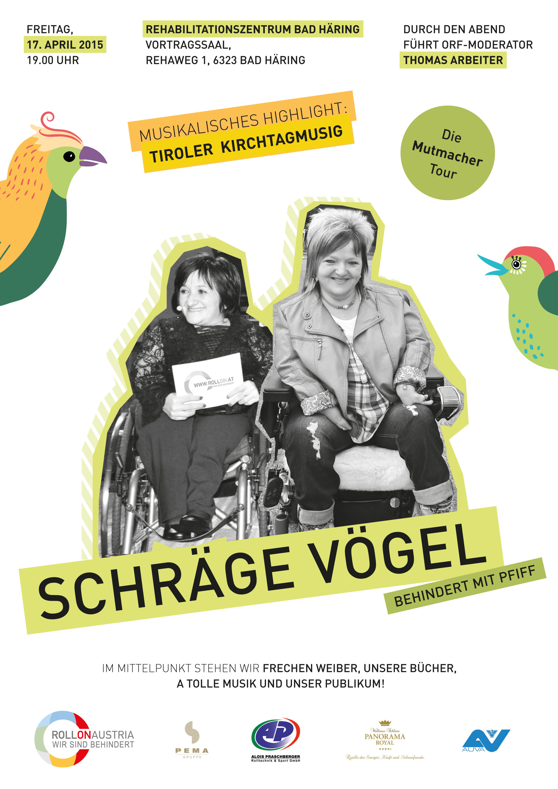 Plakat Schräge Vögel REHA Bad Häring