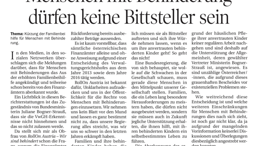 Menschen mit Behinderung dürfen keine Bittsteller sein