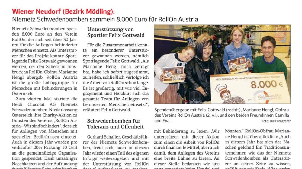 Niemetz Schwedenbomben sammeln 8.000 Euro für RollOn Austria